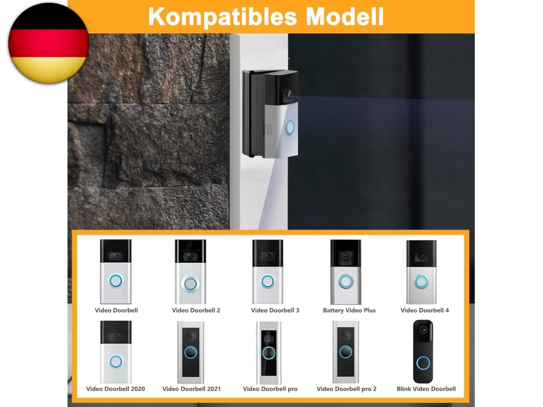 Produktbild von KAMEP Video-Türklingel-Montagehalterung, Schwarz, Edelstahl, Verstellbare Halterung, Kompatibel