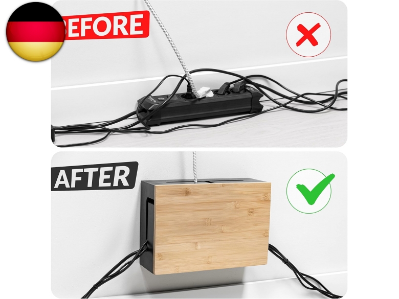 Kabelmanagement-Box mit magnetischem Bambus-Deckel und Kabelbindern-  Elegante, | eBay.de