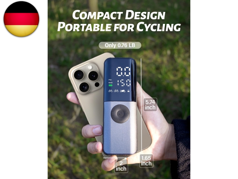 Produktbild von Mini Fahrradpumpe Elektrisch 150PSI - USB-C Aufladbar, Digital