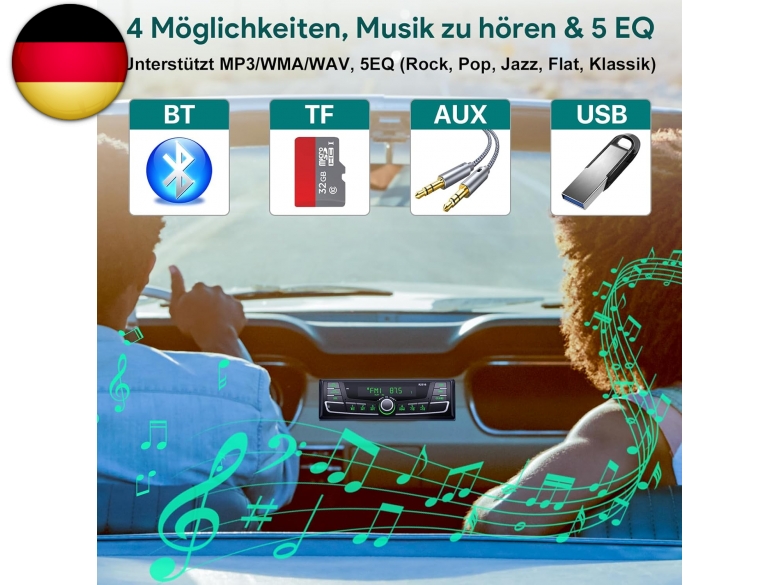 AJW-RDS Autoradio Bluetooth 5.0 Mains Libres 1 DIN Universel Radio Stéréo 65WX4 avec