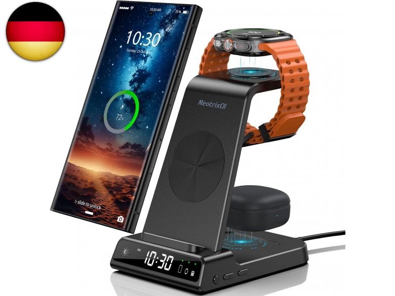 3-in-1 Induktive Ladestation – MagSafe Kompatibel Für IPhone, IWatch & AirPods, Inkl. USB-C-Adapter
