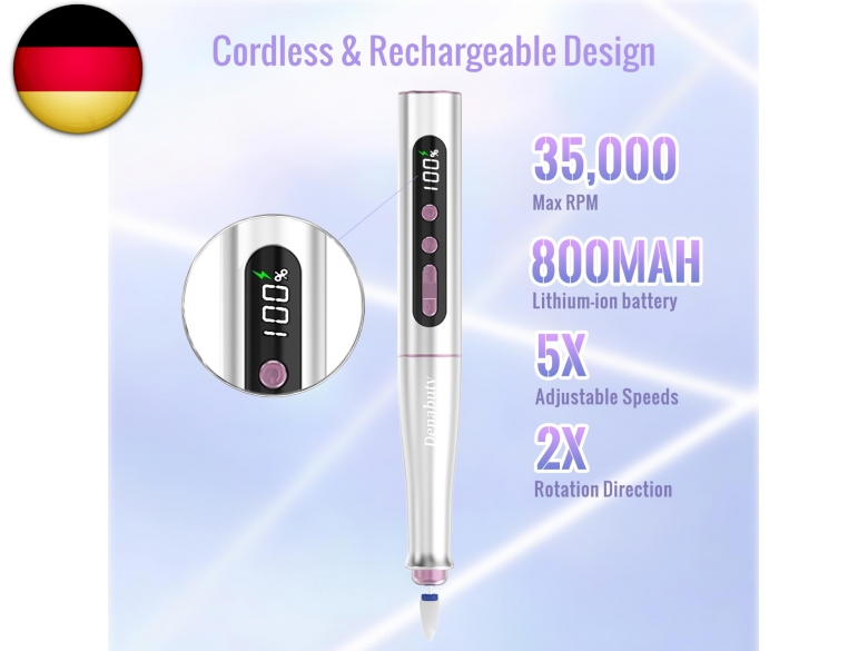 Kabellose Elektrische Nagelfeile – 20.000 U/min, 12 Aufsätze, Mit Ladestation, Für Maniküre & Pediküre